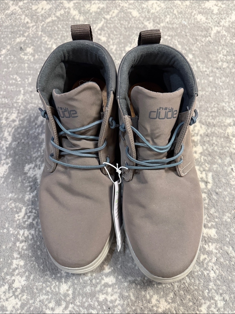 Hey Dude Men’s Chukka Boots in Gray with Light Blue Laces